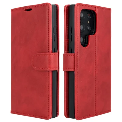 Bulk Purchasing For Samsung Galaxy S24 Ultra Magnetic Case with 3 Card Slots Detachable Leather Flip Phone Cover - Red