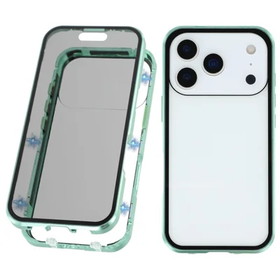 For iPhone 17 Pro Max Double-Sided Tempered Glass Phone Cover with Anti-Spy Screen Protector Magnetic Adsorption Metal Frame - Green