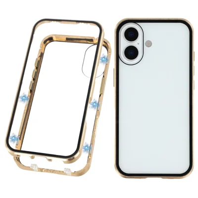 For iPhone 17 Full Body Case Magnetic Tempered Glass Double-Sided Phone Case - Gold