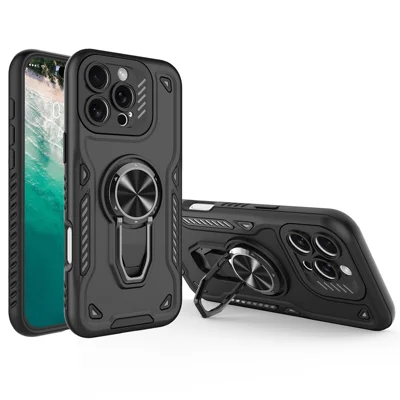 For iPhone 16 Pro Max Case with Kickstand Shockproof TPU + PC Phone Back Cover - Black