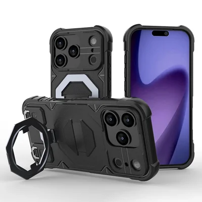 For iPhone 18 Pro / 17 Pro Case Compatible with MagSafe PC + TPU Kickstand Phone Cover with Lanyard - Black