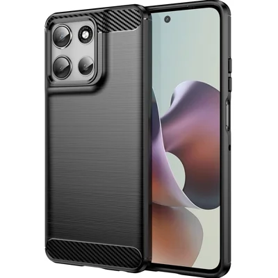 For Motorola Moto G56 5G / G66j 5G / G66y 5G Case Protective Phone Cover Carbon Fiber Texture Brushed - Black