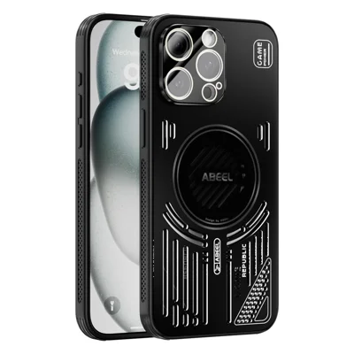ABEEL For iPhone 14 Pro Max Magnetic Case Aluminium Alloy + PC + TPU Hollow Heat Dissipation Phone Cover - Black