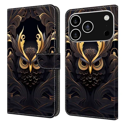 For iPhone 18 Pro / 17 Pro Wallet Case Pattern Printing PU Leather Flip Stand Phone Cover - Owl
