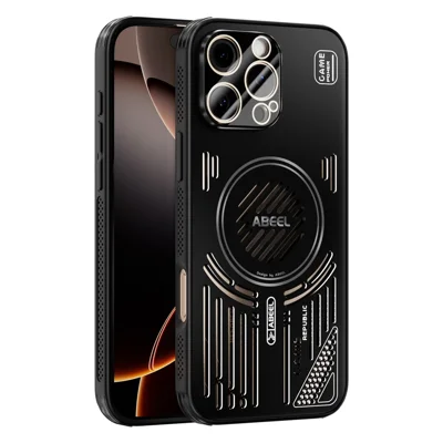 ABEEL For iPhone 16 Pro Max Magnetic Case Aluminium Alloy + PC + TPU Hollow Heat Dissipation Phone Cover - Black