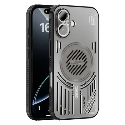 ABEEL For iPhone 16 Magnetic Case Aluminium Alloy + PC + TPU Hollow Heat Dissipation Phone Cover - Titanium Grey