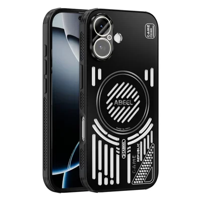 ABEEL For iPhone 17 Magnetic Case Aluminium Alloy + PC + TPU Hollow Heat Dissipation Phone Cover - Black