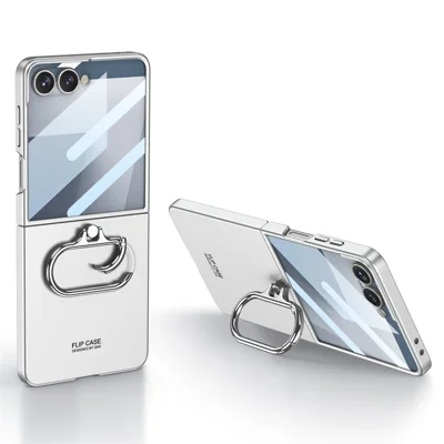 GKK til Samsung Galaxy Z Flip7 5G Case Oval foldbar støtteben Hård PC telefon bagdæksel med lille film - Sølv