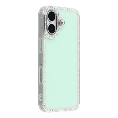 For iPhone 17 Case Rhinestone Edge Glitter Back TPU + PC IMD Phone Cover - Glitter Light Green