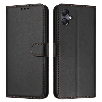 For Samsung Galaxy A08 5G / A07 4G Case Stand Wallet Leather Phone Cover with Strap - Black