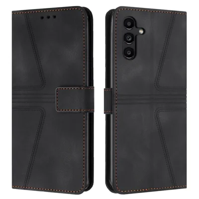For Samsung Galaxy A18 4G / A18 5G / A17 4G / A17 5G / A26 5G / A16 4G / A16 5G / F17 5G / M17 5G Case Triangle Imprinted Anti-Scratch Phone Wallet Cover - Black