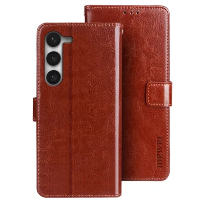 IDEWEI For Samsung Galaxy S23 Wallet Stand PU Leather Case Crazy Horse Texture Anti-fingerprint Magnetic Flip Shell Cover - Brown