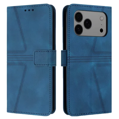 For iPhone 18 Pro Max / 17 Pro Max Case Triangle Imprinted Anti-Scratch Phone Wallet Cover - Blue