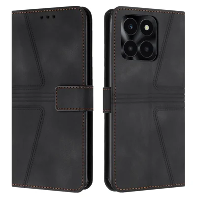 Wallet Case for Honor X6c 4G / X6b 4G / X6a 4G / X5b / X5b Plus Triangle Imprinted Anti-Scratch Phone Cover - Black