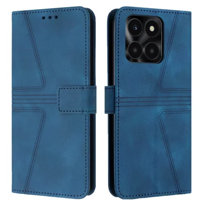 Portefeuillehoes voor Honor X6c 4G / X6b 4G / X6a 4G / X5b / X5b Plus, met driehoekmotief en krasbestendige telefoonhoes - Blauw
