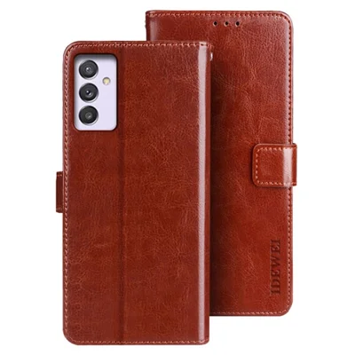 IDEWEI For Samsung Galaxy A14 5G / A14 4G Mobile Phone Case Bag Crazy Horse Texture Anti-Scratch Flip PU Leather Supporting Stand Wallet Cover - Brown
