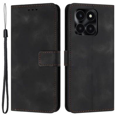 Wallet Case for Honor X6c 4G / X6b 4G / X6a 4G / X5b / X5b Plus Solid Color Leather Protective Phone Cover - Black