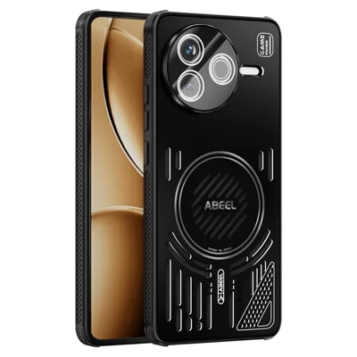 ABEEL For Xiaomi Redmi K80 5G / Poco F7 Pro 5G Magnetic Case Aluminium Alloy + PC + TPU Hollow Heat Dissipation Phone Cover - Black