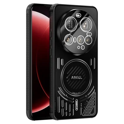 ABEEL For Xiaomi 15 Ultra Magnetic Case Aluminium Alloy + PC + TPU Hollow Heat Dissipation Phone Cover - Black