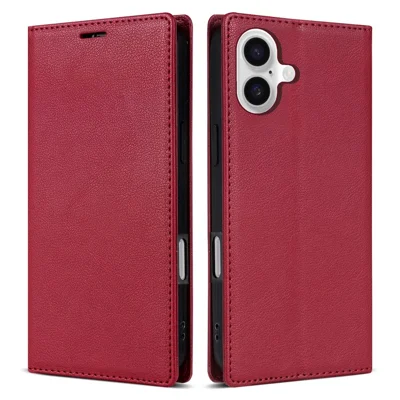 For iPhone 17 Wallet Case Magnetic Closure PU Leather Phone Cover - Red