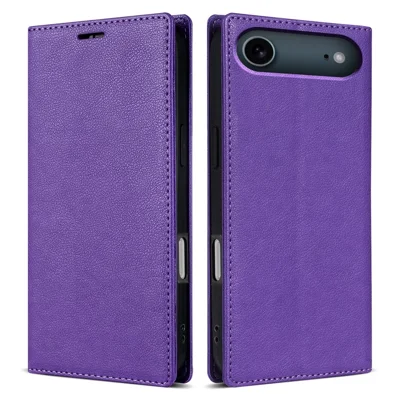 For iPhone Air Wallet Case Magnetic Closure PU Leather Phone Cover - Purple