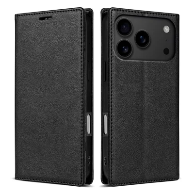 Plånboksfodral för iPhone 17 Pro Max med magnetisk stängning, fodral i PU-läder - Svart