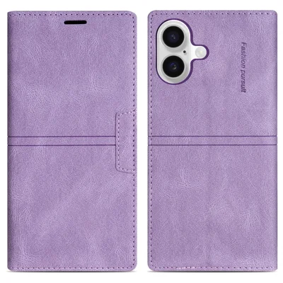 For iPhone 17 Wallet Case Magnetic Closing Leather Phone Cover - Purple