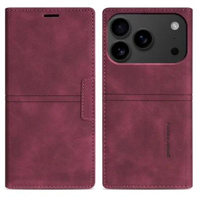 For iPhone 18 Pro Max / 17 Pro Max Wallet Case Magnetic Closing Leather Phone Cover - Wine Red