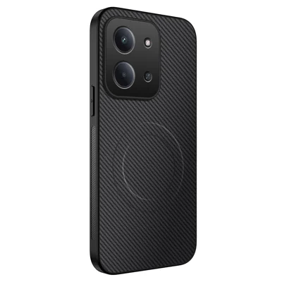 WANLONFENG For Xiaomi Redmi 15C 5G (EU) (173mm) / 15C 4G (EU) (173mm) Magnetic Case  TQ Carbon Fiber Texture Phone Cover - Black