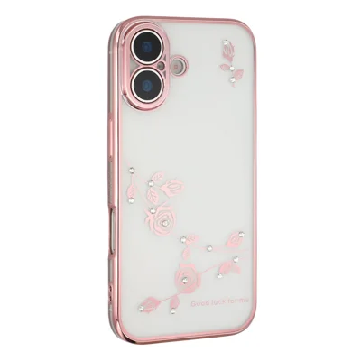 KADEM voor iPhone 17 hoesje met bloemen strassdecor TPU telefoonhoes - Roze goud