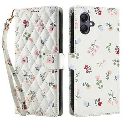 For Samsung Galaxy A08 5G / A08 4G / A07 4G / A06 4G / A06 5G Wallet Case Rhombic Floral Design Leather Flip Phone Cover with Strap - A1