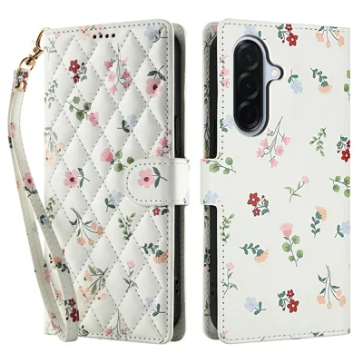 For Samsung Galaxy A16 5G / A16 4G Wallet Case Rhombic Floral Design Leather Flip Phone Cover with Strap - A1