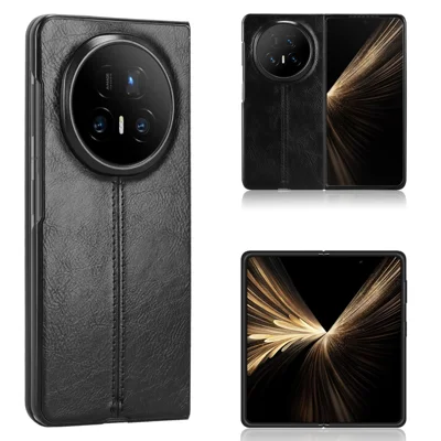 Voor Honor Magic V5 5G hoesje met stiksels lijn PU leer gecoat PC telefoonhoes - Zwart