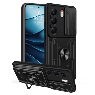 For TECNO Camon 40 Pro 5G Case PC + TPU Kickstand Phone Back Cover with Camera Slider - Black
