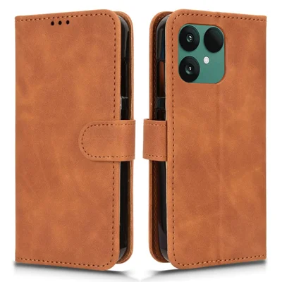 Voor Fairphone 6 Leren Hoesje Huidgevoel Anti-val Portemonnee Flip Telefoonhoes - Bruin