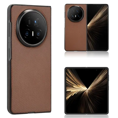 Voor Honor Magic V5 5G Hoesje Koolstofvezelstructuur Stootvaste PU + PC Telefoonhoes - Bruin