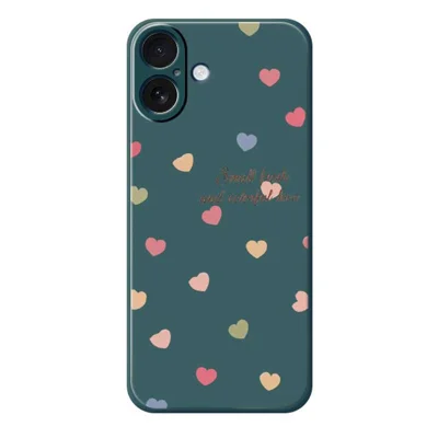 For iPhone 17 Hoesje Kleurrijk Liefdespatroon Rechte Rand TPU Telefoon Achterkant - Groen