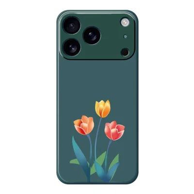 For iPhone 18 Pro / 17 Pro Case Three Flowers Pattern Printing Straight Edge TPU Phone Back Cover - Green
