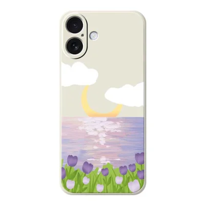 TPU-hoesje voor iPhone 17 met bloemen- en zeepatroon, rechte rand, TPU-telefoonhoesje - Beige
