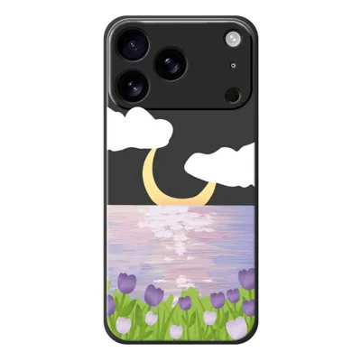 For iPhone 18 Pro / 17 Pro Case Flowers and Sea Pattern Printing Straight Edge TPU Phone Back Cover - Black