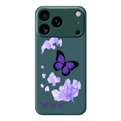 For iPhone 18 Pro / 17 Pro Case Purple Butterfly Pattern Printing Straight Edge TPU Phone Back Cover - Green