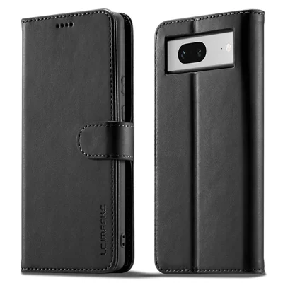 LC.IMEEKE Calf Texture Phone Case For Google Pixel 7 5G, Anti-fall Magnetic Clasp PU Leather Wallet Stand Full Protection Cell Phone Cover - Black