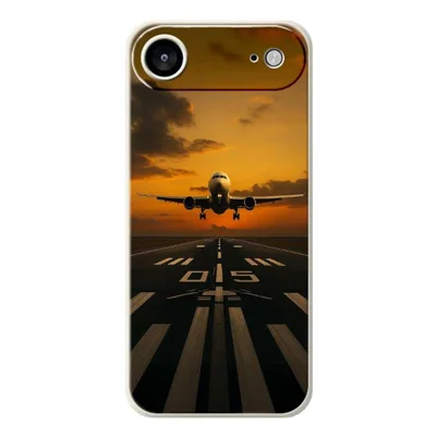For iPhone Air Case Airplane Pattern Printing Straight Edge TPU Phone Back Cover - Beige