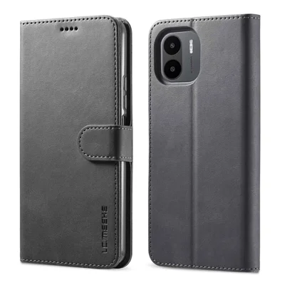 LC.IMEEKE Etui z PU skóry na telefon Xiaomi Redmi A1 4G / A2 4G, czarna obudowa z fakturą cielęcej skóry, magnetyczny zamek, portfel z podstawką, pełna ochrona