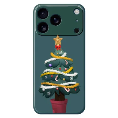 For iPhone 18 Pro Max / 17 Pro Max Case Christmas Tree Potted Plants Pattern Printing Straight Edge TPU Phone Back Cover - Green