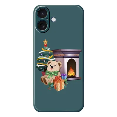 For iPhone 17 Hoesje Kerst Open Haard Geschenken Patroon Afdrukking Rechte Rand TPU Telefoon Achterkant - Groen