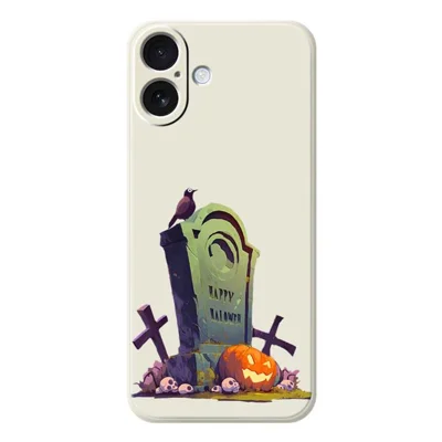For iPhone 17 Case Halloween Tombstone Pattern Printing Straight Edge TPU Phone Back Cover - Beige