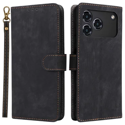 For ZTE Blade A76 5G Case Wallet RFID Blocking PU Leather Phone Cover Stand with Strap - Black