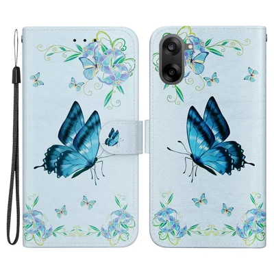 Etui portfelikowe z nadrukiem dla OnePlus Nord CE5 5G / Ace 5 Racing 5G, antywypadkowe etui typu flip z klapką ze sztucznej skóry z paskiem na nadgarstek - niebieski motyl i kwiaty