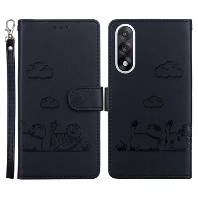 For OnePlus Nord 5 5G / Ace 5 Ultra 5G Case RFID Blocking Kitten Pattern TPU + PU Leather Phone Cover with Wrist Strap - Black